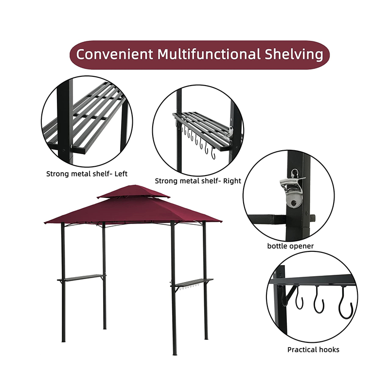 8 'x 5' CAOPAPY Barr Grill Gazebo Allamuigh PATIO Allamuigh Dídean gazebo le fráma cruach sturdy, dearg