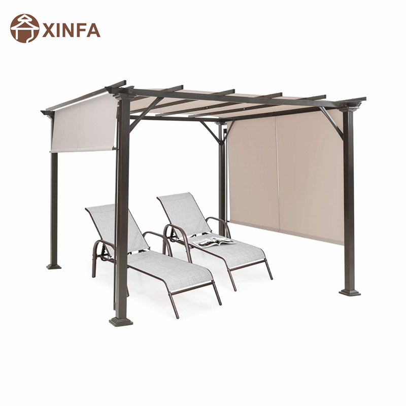 10 'x 10' Pergola lasmuigh, struchtúr scáth troscáin PATIO, cruach amuigh faoin aer pergola gazebo le dathanna ceannbhrat in -aisghabhála