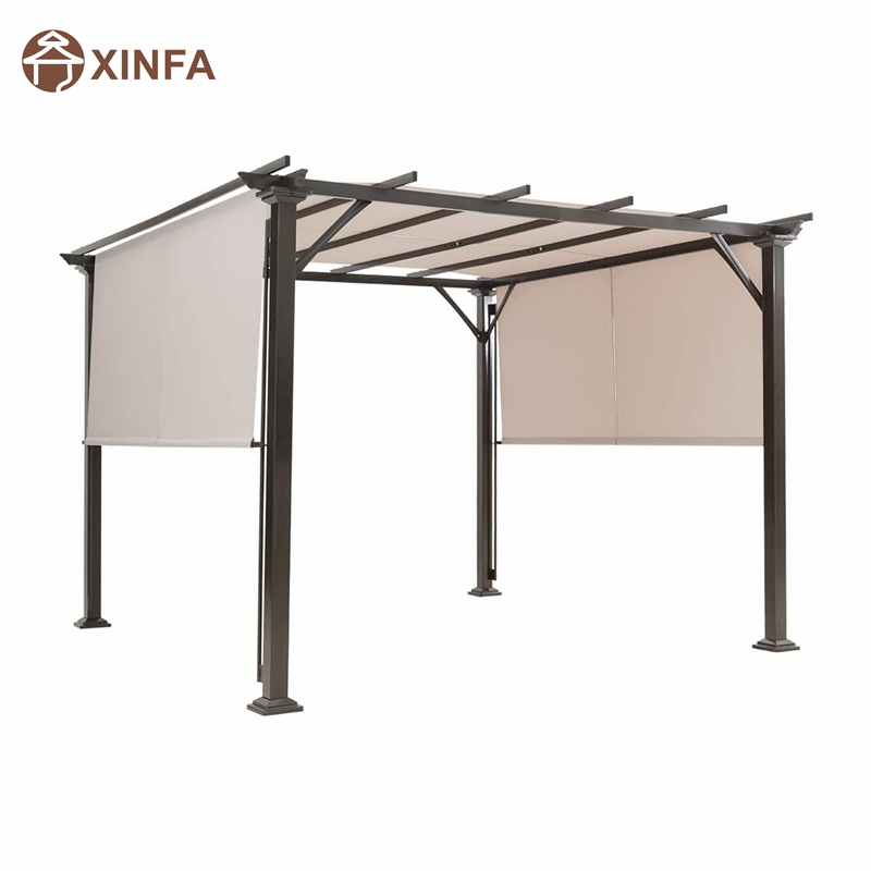 10 'x 10' Pergola lasmuigh, struchtúr scáth troscáin PATIO, cruach amuigh faoin aer pergola gazebo le dathanna ceannbhrat in -aisghabhála