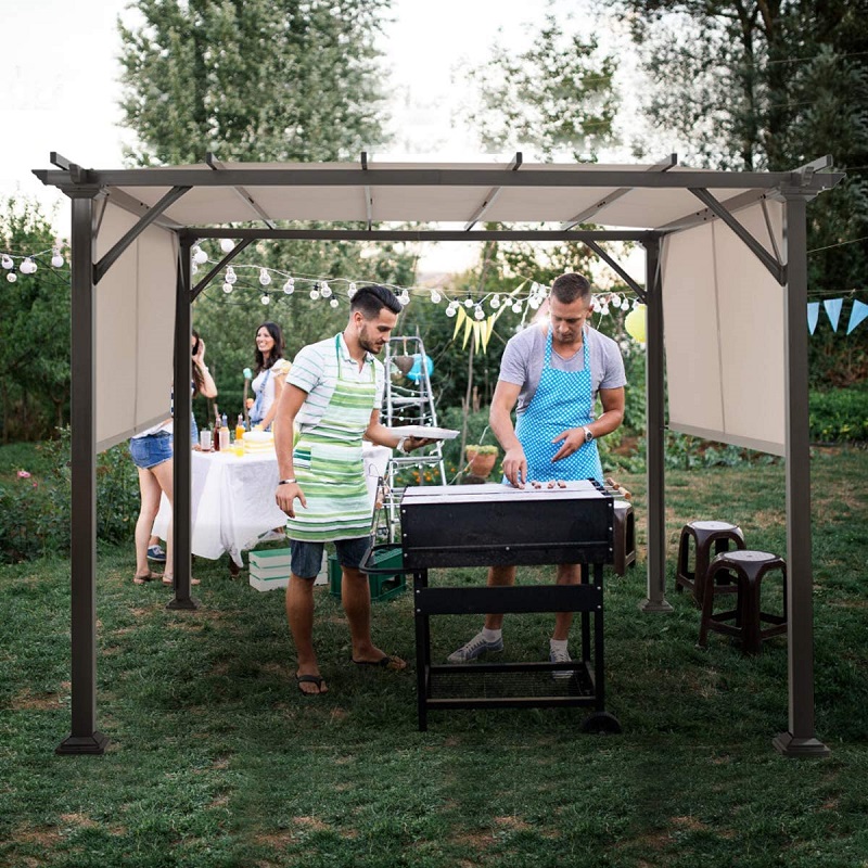 10 'x 10' Pergola lasmuigh, struchtúr scáth troscáin PATIO, cruach amuigh faoin aer pergola gazebo le dathanna ceannbhrat in -aisghabhála