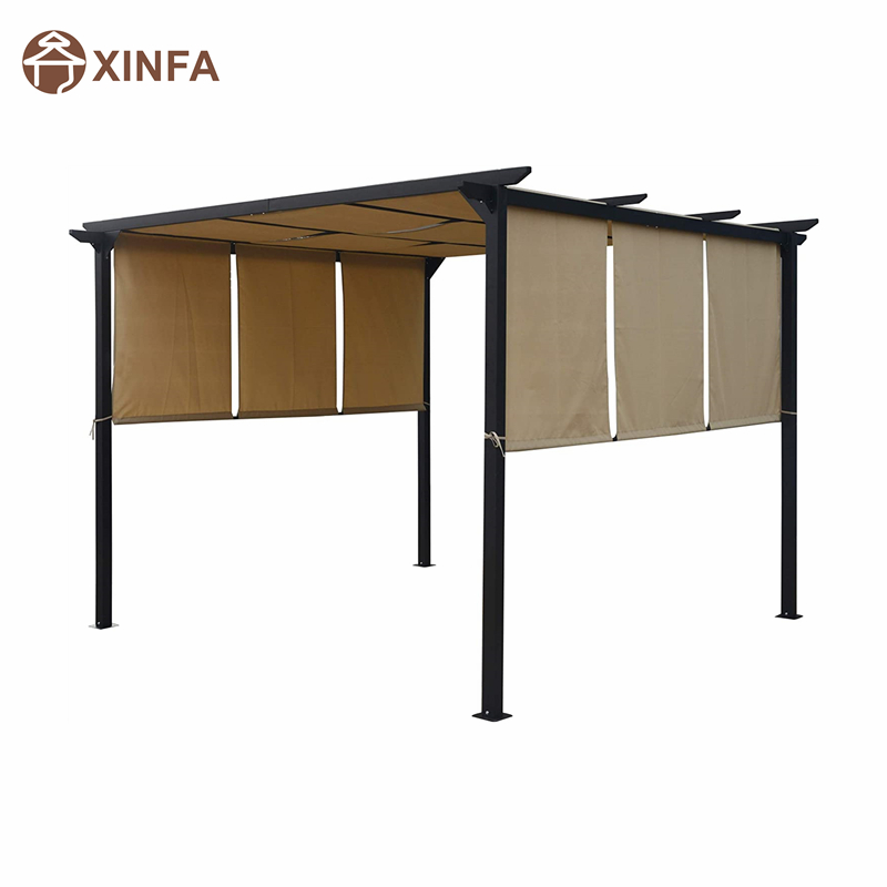 10 'x 10' 'Pergola Gazebo Puball Home Home Dione Allamuigh Frámaithe Cruach Allamuigh, Brown