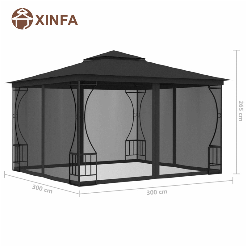 Gazebo Allamuigh Gazebo Gazebroof gairdín uiscedhíonach lenet mosquito ceithre thaobh dubh, dubh