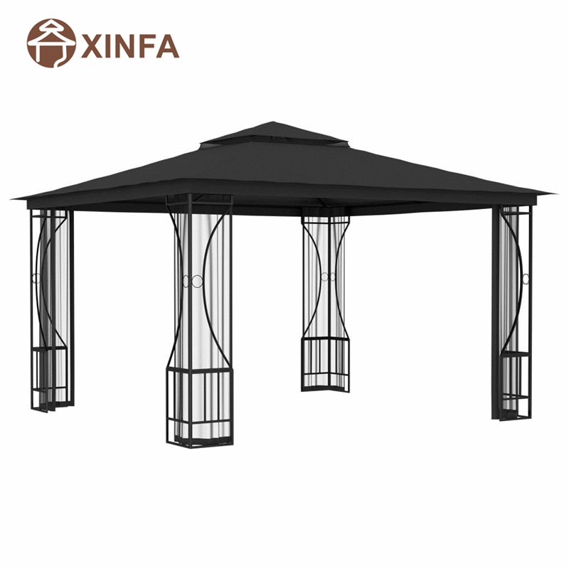 Gazebo Allamuigh Gazebo Gazebroof gairdín uiscedhíonach lenet mosquito ceithre thaobh dubh, dubh