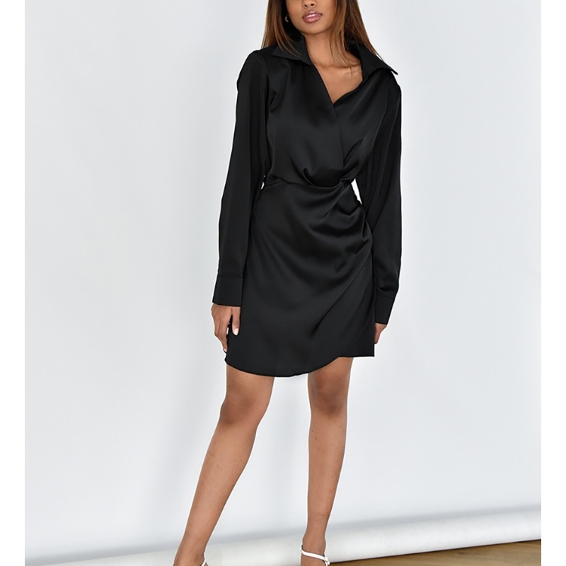 Waist sexy satin ardcháilíochta v-neck wrap gúna sciorta líne a-líne