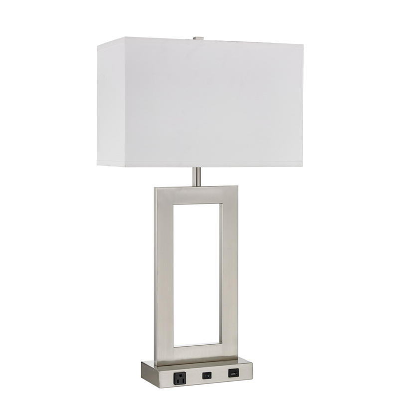 Lampa Tábla Solais Gatsby One Light le bailchríochnicile brushed, lasc rocker ar aghaidh, asraon áisiúil agus calafort USB
