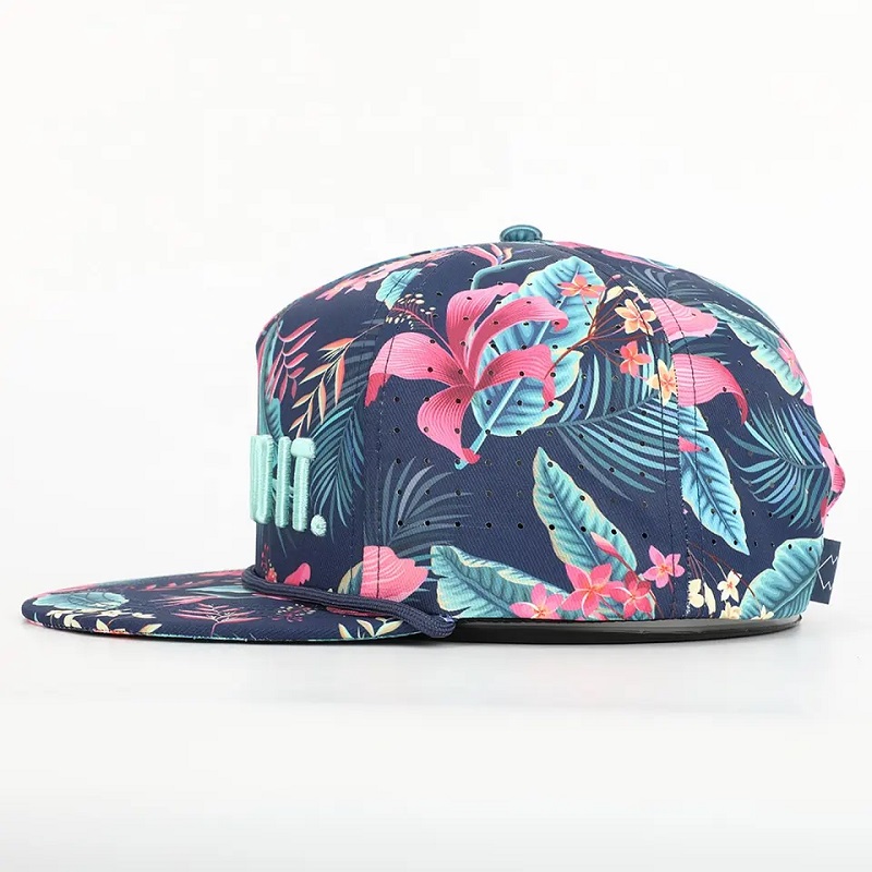 Dearadh saincheaptha OEM Do lógó Ardchaighdeán 5 Painéal BRIM Flat All Over Sublimation Priontáil Hip Hop Gorras Snapback Cap and Hat