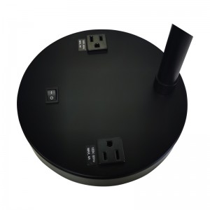 Dhá lampa deisce toin le bailchríoch buí dubh agus éadrom, lasc rockernoff agus dhá asraon áisiúil i seomra aoi