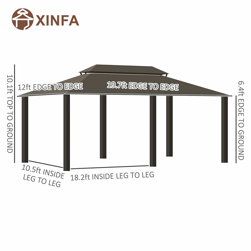 20 'x 12' 'Fráma Alúmanaim Ceannbhrat Hardtop Gazebo le Díon Dúbailte Cruach Galvanized