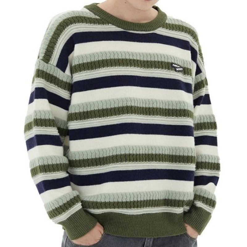 Muineál Muineál Babhta Geansaí Fada Sleeve Cniotáilte Geansaí Striped d'fhir agus do Mhná