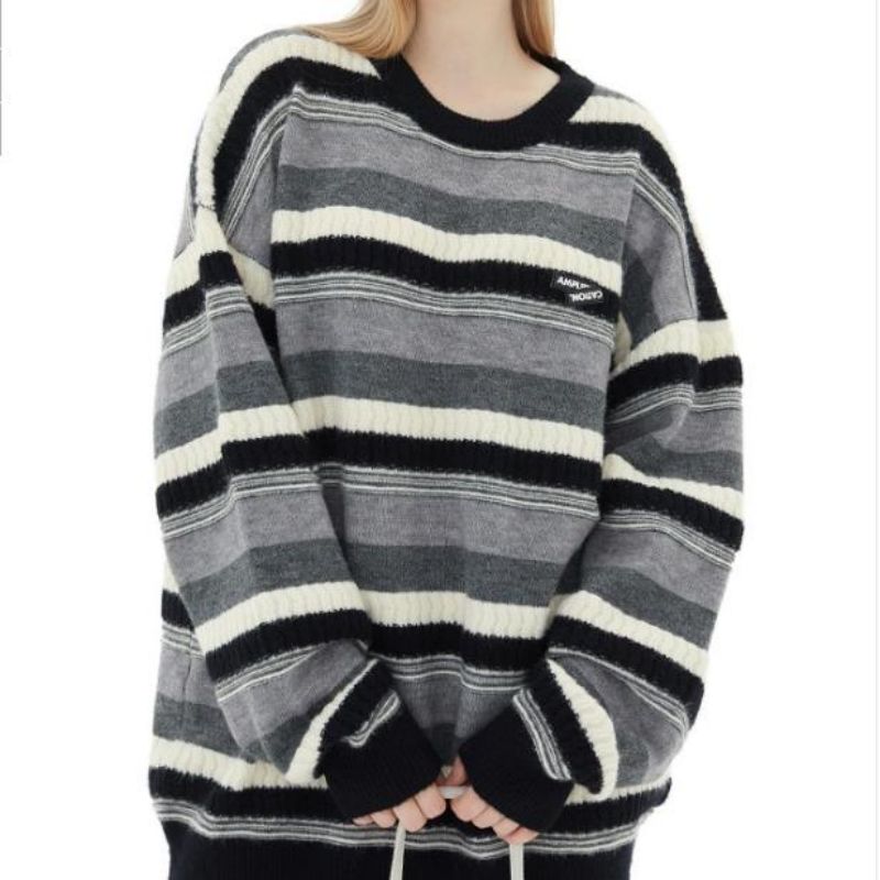 Muineál Muineál Babhta Geansaí Fada Sleeve Cniotáilte Geansaí Striped d'fhir agus do Mhná