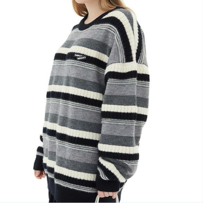 Muineál Muineál Babhta Geansaí Fada Sleeve Cniotáilte Geansaí Striped d'fhir agus do Mhná