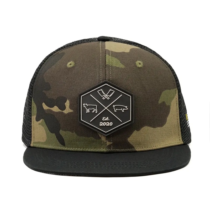 Mórdhíola saincheaptha hip hop camo camo snapback mogalra lógó paiste bróidnithe saincheaptha 6 painéal caipín agus hata trucaile cothrom le brim