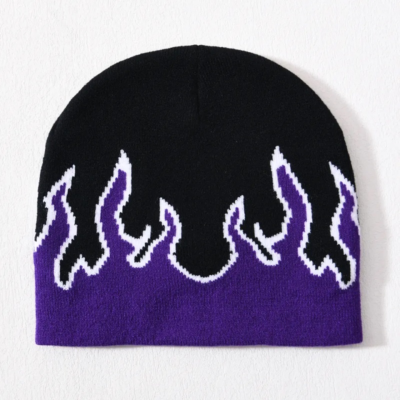 Sciála Skull Mórdhíola Aicrileach Aicrileach Cniotáilte Hip Hop Cuffed All Over Print Dearadh Lógó Saincheaptha Unisex Geimhreadh Jacquard Flame Beanie Beanie