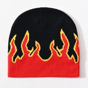 Sciála Skull Mórdhíola Aicrileach Aicrileach Cniotáilte Hip Hop Cuffed All Over Print Dearadh Lógó Saincheaptha Unisex Geimhreadh Jacquard Flame Beanie Beanie