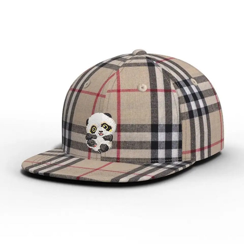 Mórdhíoltóirí cartán datha saincheaptha ardcháilíochta panda seiceála hata plaid flat brim snapback caipín