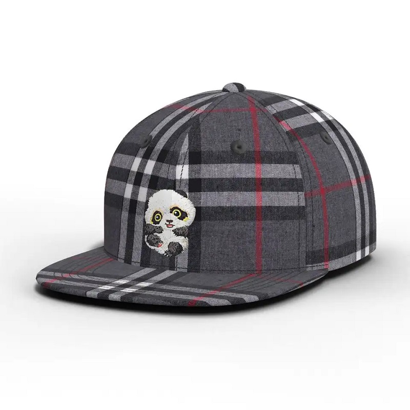 Mórdhíoltóirí cartán datha saincheaptha ardcháilíochta panda seiceála hata plaid flat brim snapback caipín