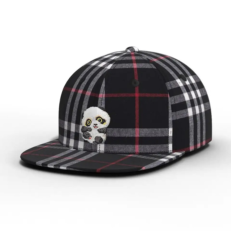 Mórdhíoltóirí cartán datha saincheaptha ardcháilíochta panda seiceála hata plaid flat brim snapback caipín