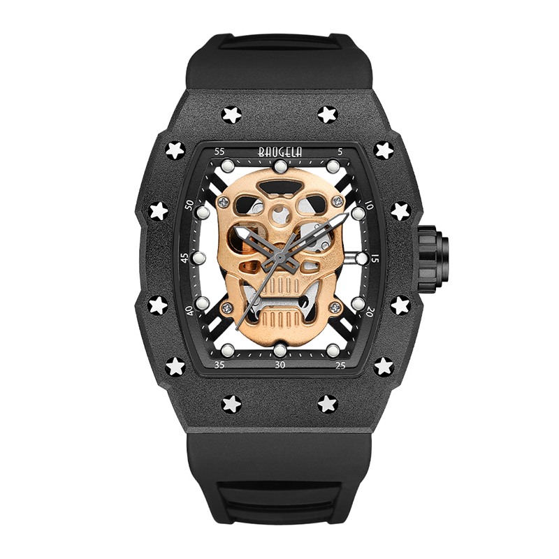 Baogela Skull Tonneau Féach ar an mBranda Barr Grianchloch Uaireadóirí Cruach Dhosmálta Clog Chruthaitheach Uiscedhíonach Strap Watch Watch Watch 4141