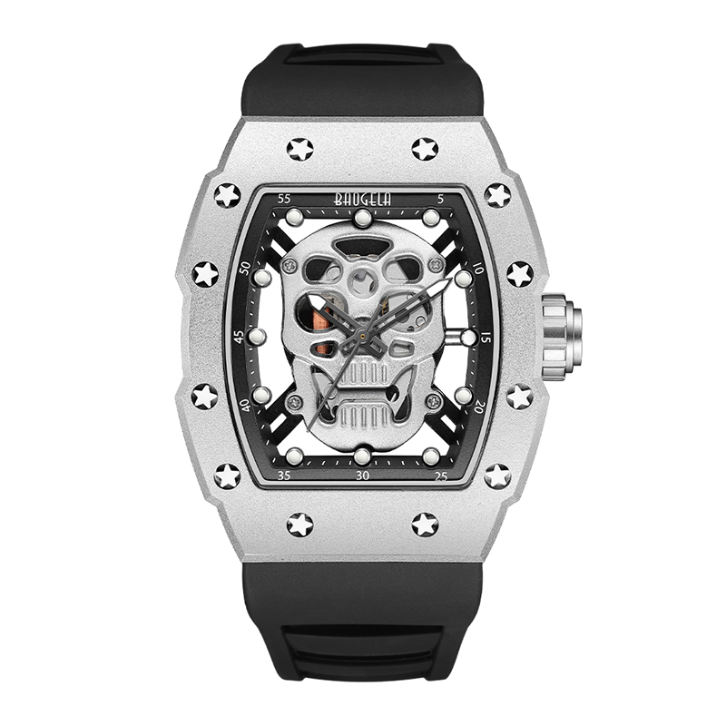 Baogela Skull Tonneau Féach ar an mBranda Barr Grianchloch Uaireadóirí Cruach Dhosmálta Clog Chruthaitheach Uiscedhíonach Strap Watch Watch Watch 4141