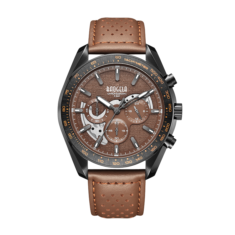 Baogela Fir Nua Só Spórt Grianchloch Chronograph Féilire Féilirena Seapáine Gluaiseacht 50BAR CLOC CLOCK CLOCK CLOCKATH LEATHAIR Fíor 22804