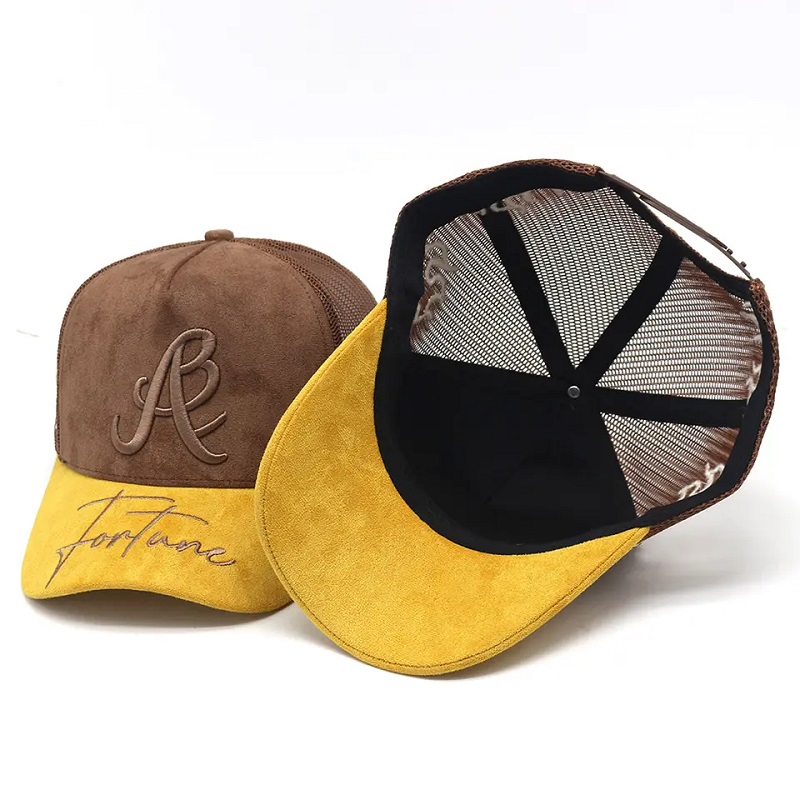 Saincheaptha Saincheaptha Suede Trucker Hat Lógó bróidnéireachta Brim Hataí Trucker Mogalra Cothrom