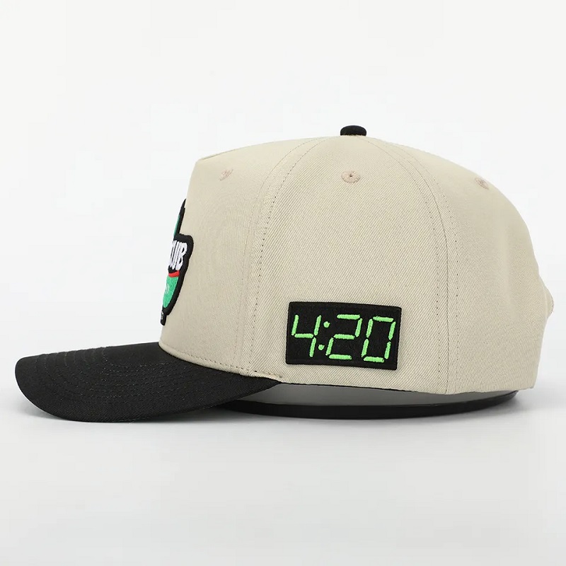 OEM saincheaptha 5 painéal caipín baseball cadáis brim cuartha, gorras spóirt lárphróifíle, lógó bróidnéireachta 3D puff hata daidí struchtúrtha