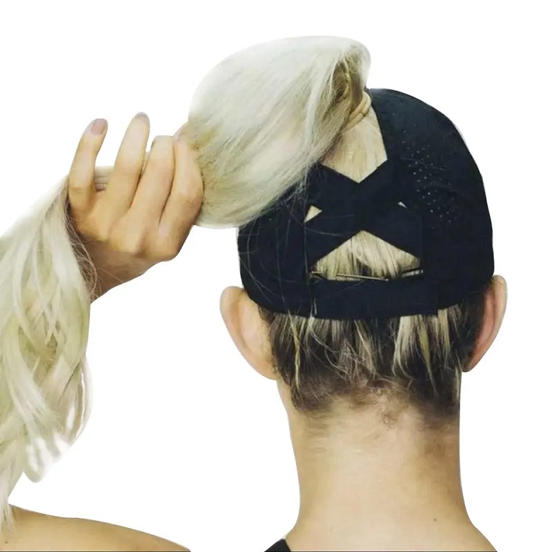 Mnána mBan Ard -Spórt Spóirt Spandex x Criss Criss Crisscross Pony Eireaball Caipíní Baseball Hataí Le Poll Ponytail