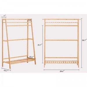 Raca Dualgas Trom le haghaidh Crochta Éadaí bambú cótaí wardrobe bambú urláir