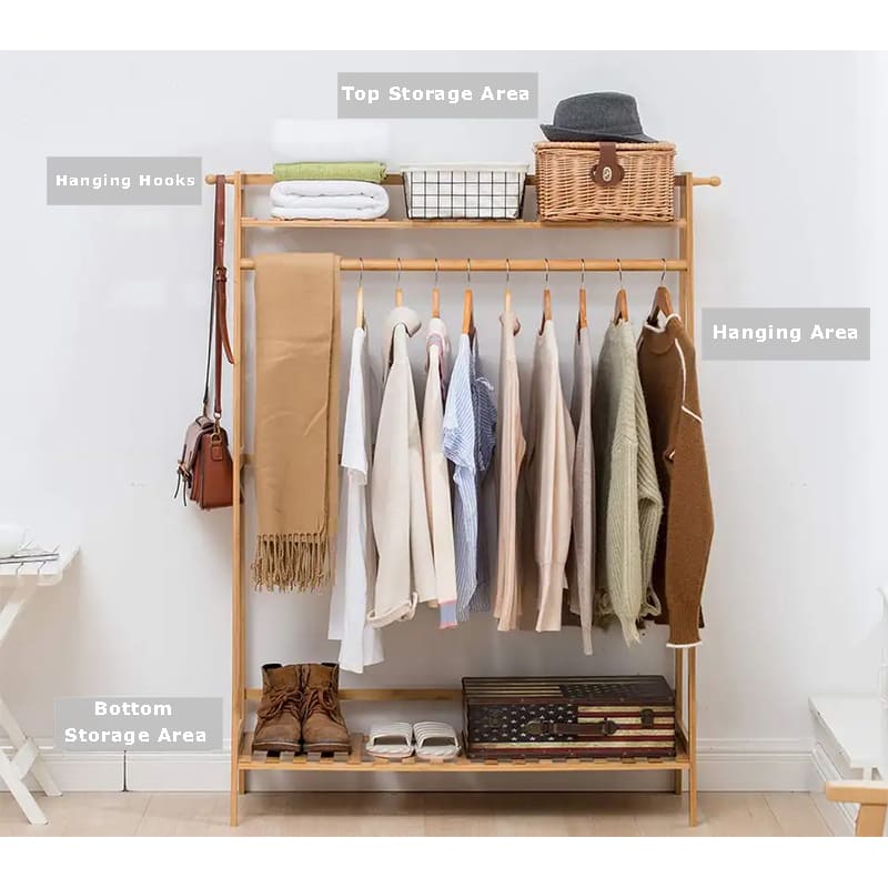 Raca Dualgas Trom le haghaidh Crochta Éadaí bambú cótaí wardrobe bambú urláir