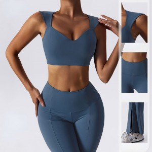 Socraigh Yoga soladach Mujer Flare Leggings agus Bra Set Fitness Workout Yoga Set Yoga Mná Suit Yoga 2 Phíosa Caitheamh Giomnáisiam Caitheamh