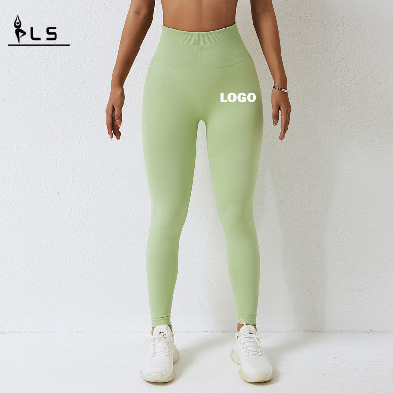 SC10109 Giomnáisiam Gan Seam Liggings Yoga Mná Le Riteoga Lógó Saincheaptha Scrunch Mná Mná Yoga Pants Leggings