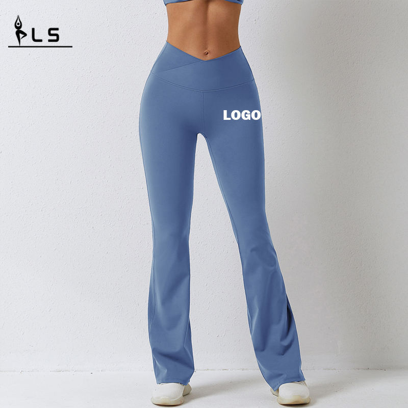 SC101011 stráice ceithre-bhealach 78%níolón agus 22% spandex scround butgings flare pants yoga do mhná