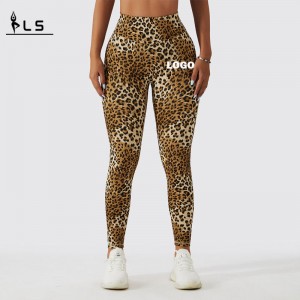 SC11112 Liopard gan uaim Priontáil Liopard Ard -Chomhad Legging Femme Ribbed Scrunch Leggings Bum Pants Yoga