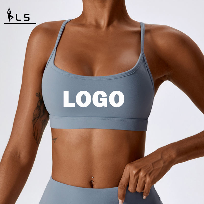 SC10164 Cross Back Yoga Sports Bra Bra Lógó Padded Ard -Tionchar Mná Workout Sports Sports Bra Mórdhíola Yoga Barr