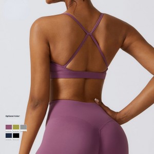 SC10168 Comhbhrú Tacaíochta Bog Yoga Yoga Spóirt Sexy Bra Cross Back Yoga Sports Bra Bra Tionchair Ard -Tionchair Padded