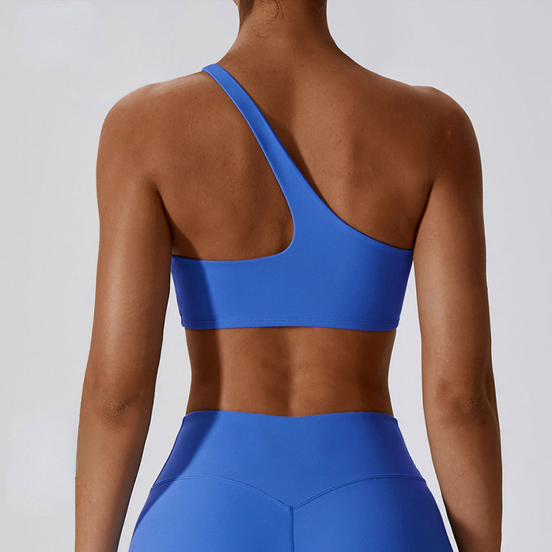 SC10188 Cros ar ais Yoga Sports Bra Bra Ard -Tionchar Padded Blue One Gualainn Bra Spórt Bra