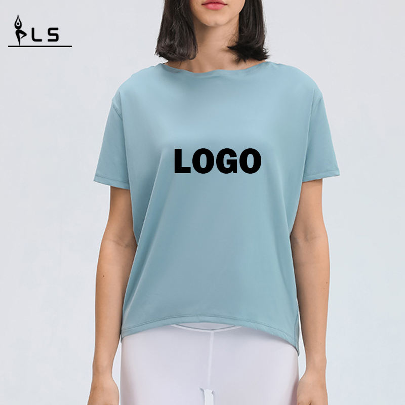 Sc10266 Lógó Saincheaptha Shirt Yoga Cutout Workout Workout Pullover Léine Yoga Sleeve Sleeve Sports Yoga Workout Loose Quick Tirim T Tirim Mná Mná