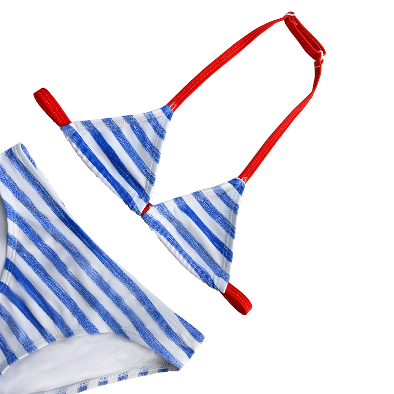 HALTERNECK LITIR STRIPED Priontáil Dath Dath Meaitseáil Leanaí Swimsuit Leanaí