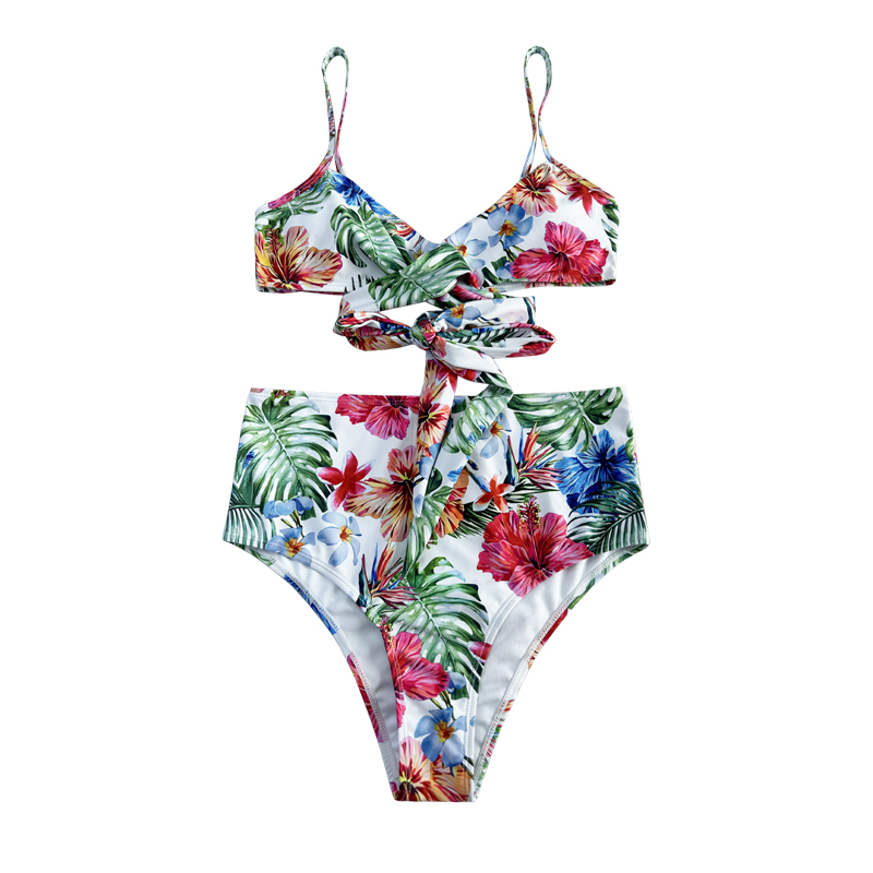 Stíl Eitneach Floral ar ais Strap Swimsuit dhá phíosa