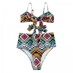 Stíl Eitneach Floral ar ais Strap Swimsuit dhá phíosa