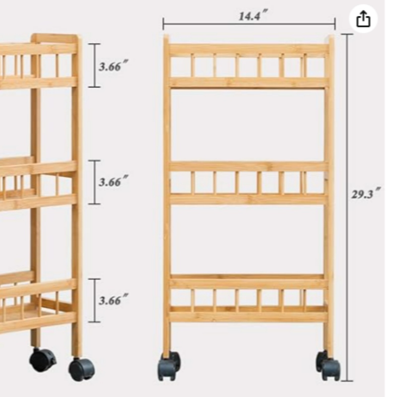 Bambú 3-Cart Stórála Cistine Sraith Sleamhnán caol Amach Rollta Eagraí Seilf Pantry Raca
