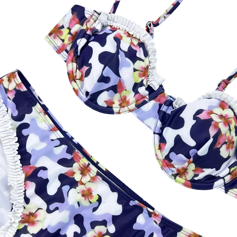 Bikinineamhrialta ruffled Floral Socraigh feistis snámha dhá phíosa