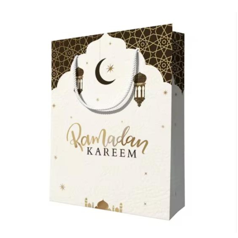 Dearadh saincheaptha ath -inúsáidte eid mubarak Ramanda muslin muslin féile Ioslamach pacáistiú pacáistiú málaí bronntanais le hanlaí