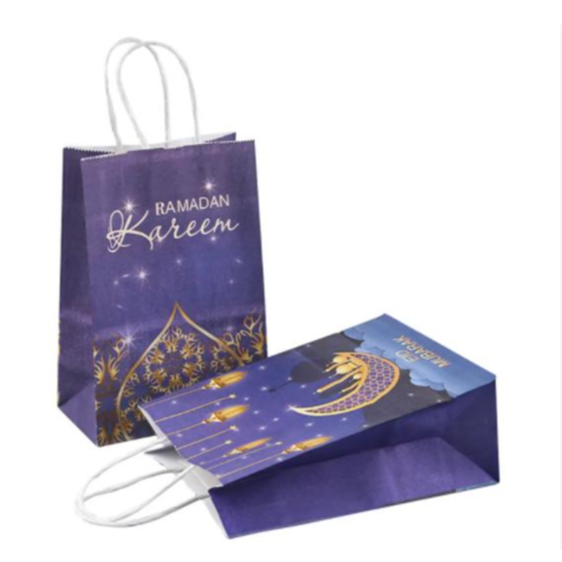 Bronntanas Páirtí Mubarak Mórdhíola Mála Páipéar Kraft Mála Féile Moslamach Ioslamach Maisiú Páirtí Páirtí Ramadan Málaí Goodie Ramadan