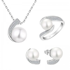 Hongde 925 Steirling Silver le Diamonds agus Péarlaí Fáinne&Socraigh Fáinne Muince Saincheaptha Muince