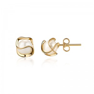 Earrings Graí Péarla Caged Óir Plátáilte Hongde 18K, 4MM