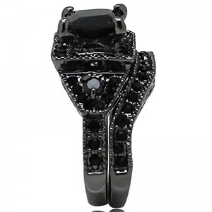 Hongde Black Onyx Banphrionsa Gearr Comóradh Bainise Fáinne Bridal Diamond do bhean le fear