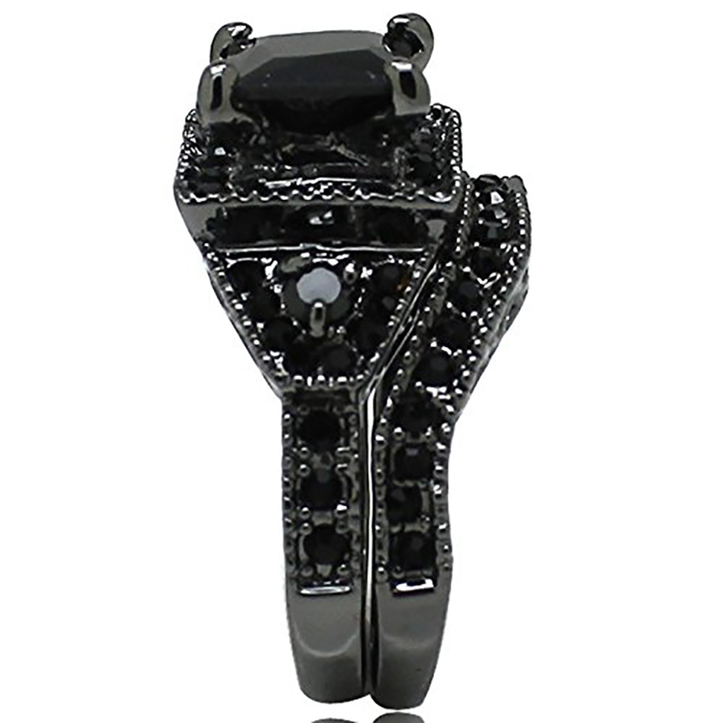 Hongde Black Onyx Banphrionsa Gearr Comóradh Bainise Fáinne Bridal Diamond do bhean le fear