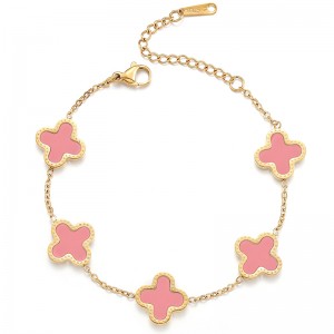 Hongde 18K Óir-Fir Phlátáilte\\\'s agus Mná\\\'s Seamair Ceithre Duilleog Lucky Bracelet