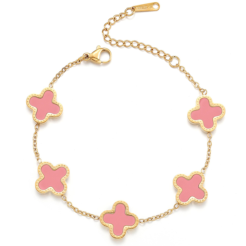Hongde 18K Óir-Fir Phlátáilte\'s agus Mná\'s Seamair Ceithre Duilleog Lucky Bracelet